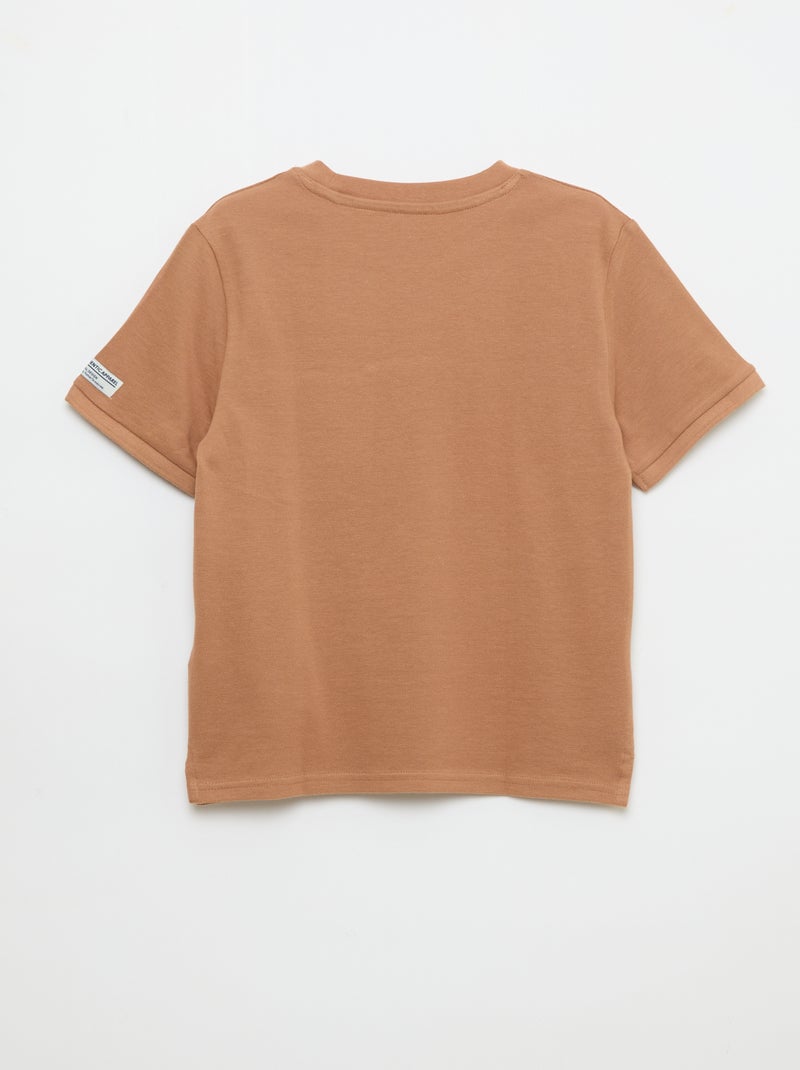 T-shirt van katoenpiqué met korte mouwen Bruin - Kiabi
