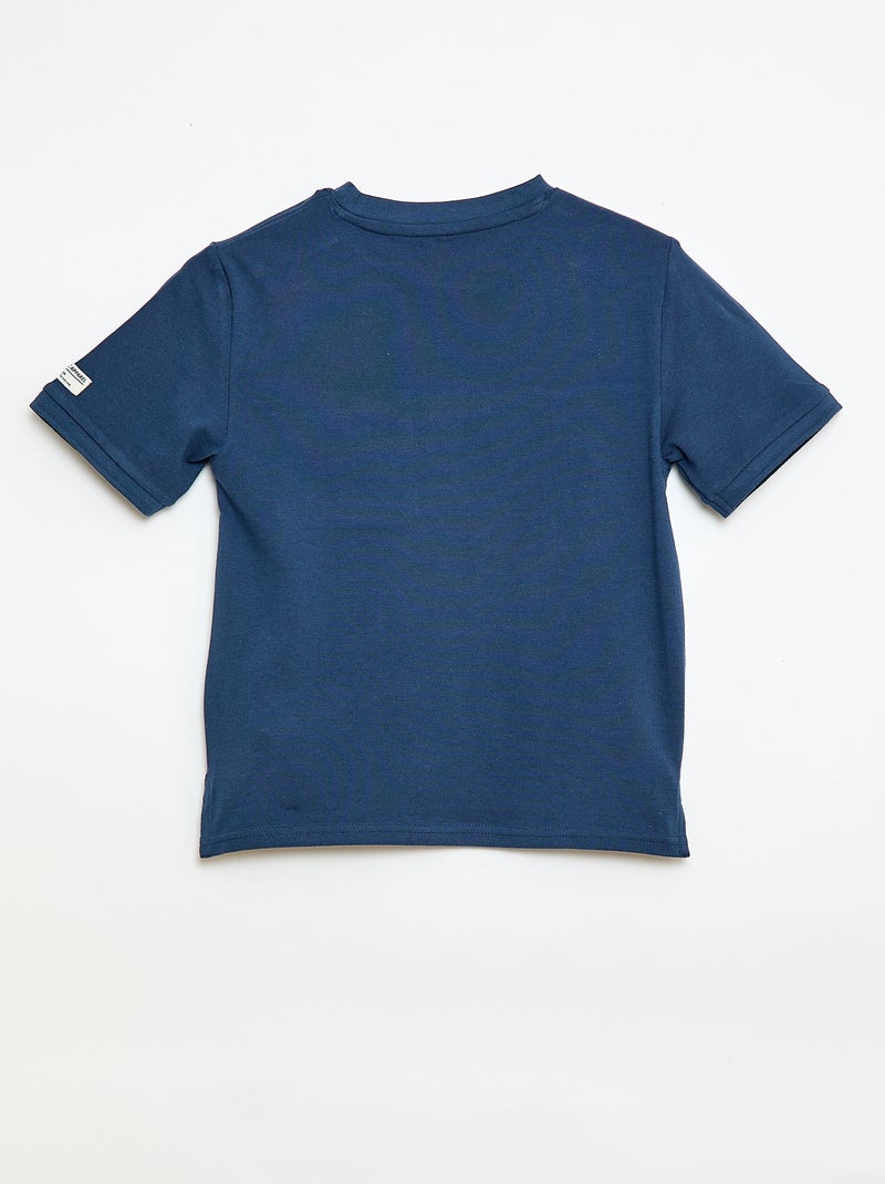 T-shirt van katoenpiqué met korte mouwen Donkerblauw - Kiabi