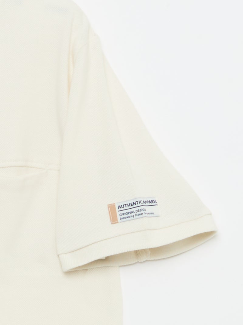 T-shirt van katoenpiqué met korte mouwen Ecru - Kiabi