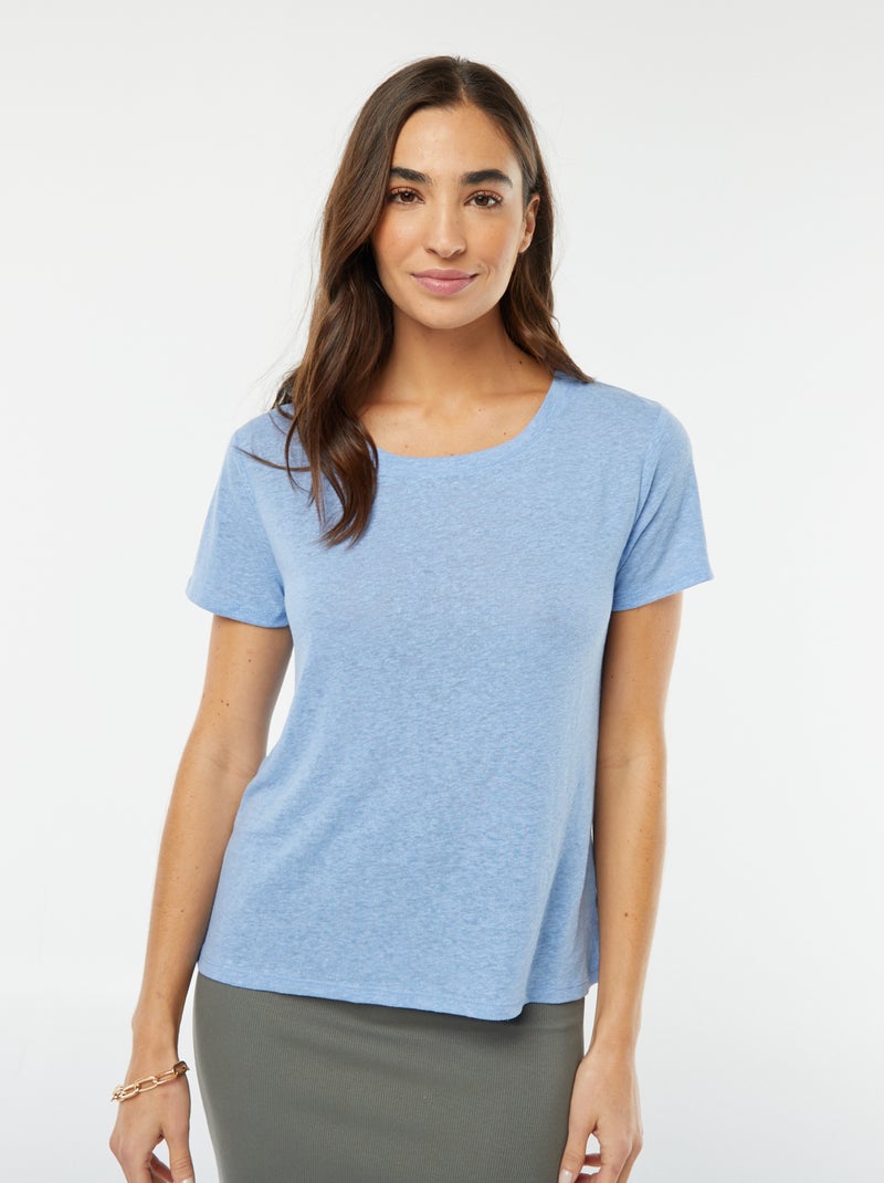 T-shirt van linnenmix BLAUW - Kiabi
