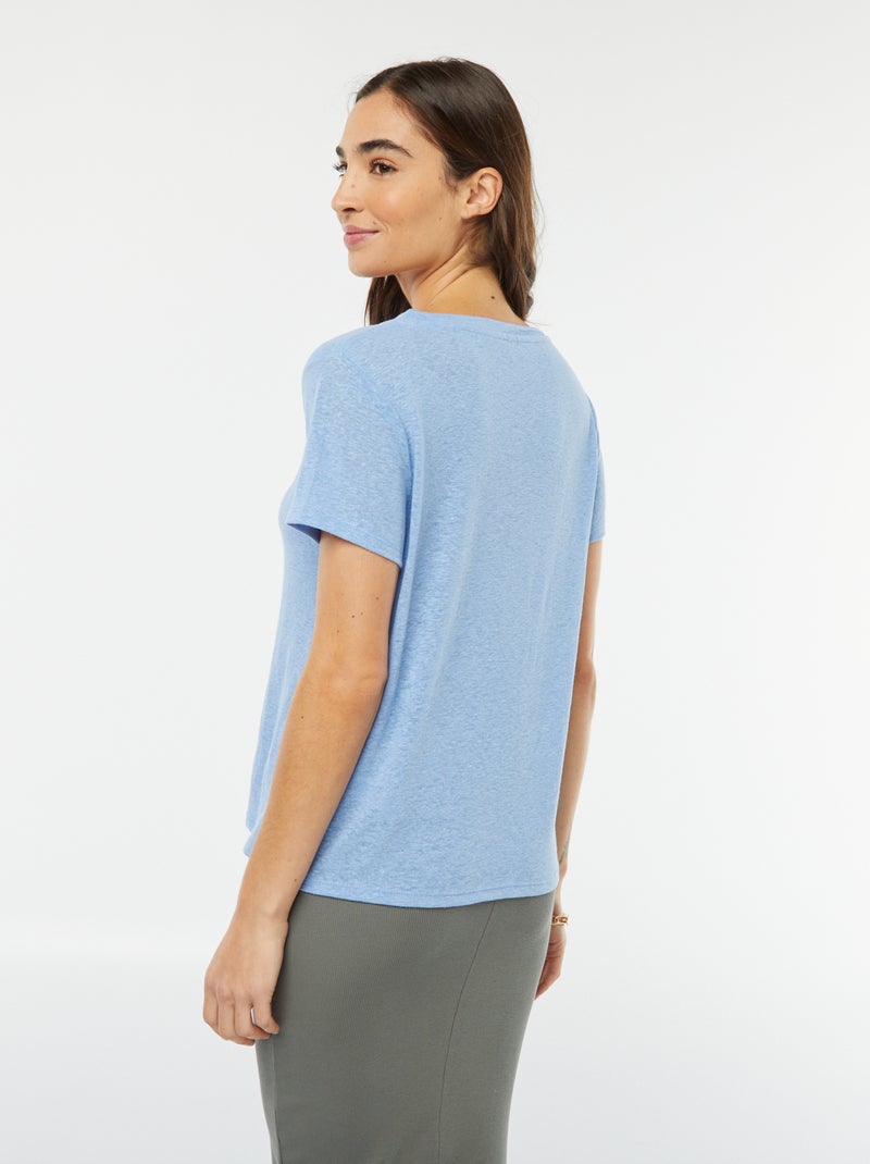 T-shirt van linnenmix BLAUW - Kiabi