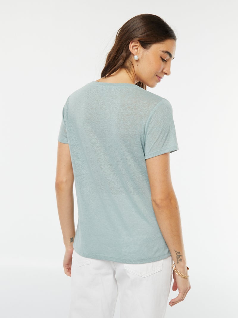 T-shirt van linnenmix blauw - Kiabi
