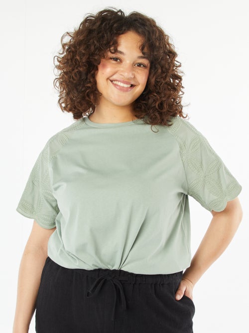 T-shirt van macramé met korte mouw - Kiabi