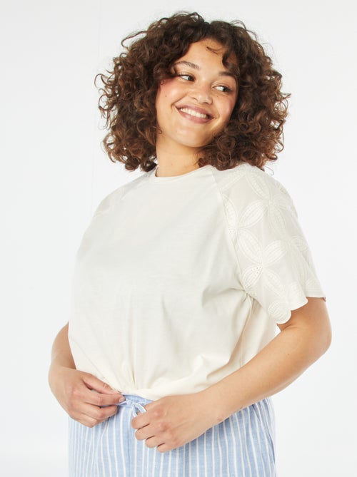 T-shirt van macramé met korte mouw - Kiabi