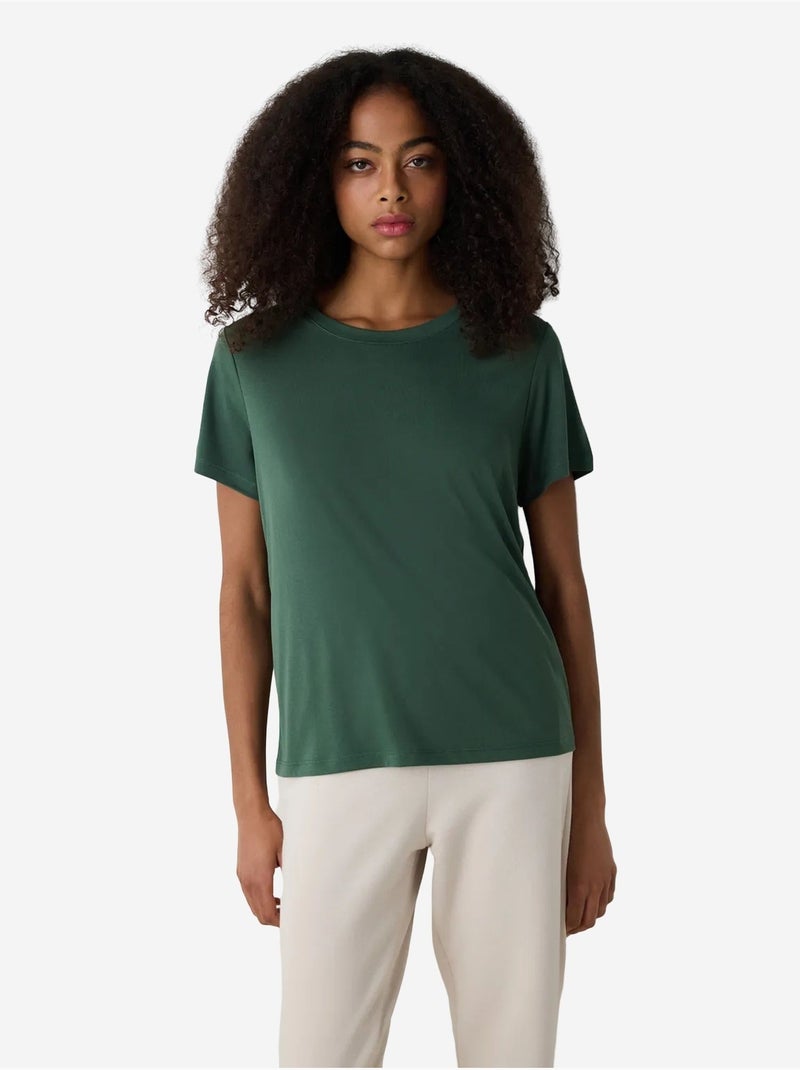T-shirt van modal met ronde hals en regular fit penti Kaki - Kiabi