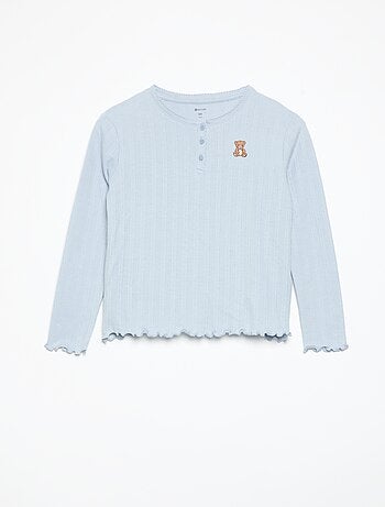 T-shirt van pointelle-breisel met lange mouwen