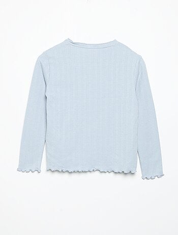 T-shirt van pointelle-breisel met lange mouwen