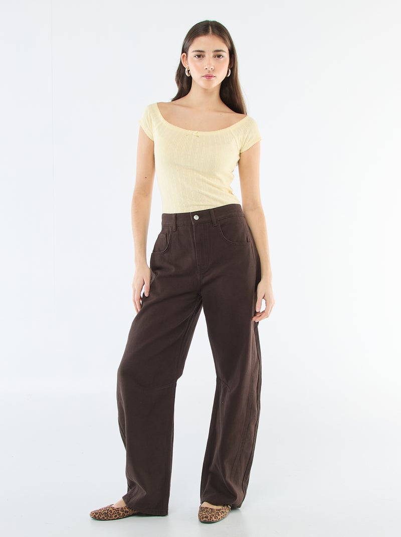 T-shirt van pointelle tricot Geel - Kiabi