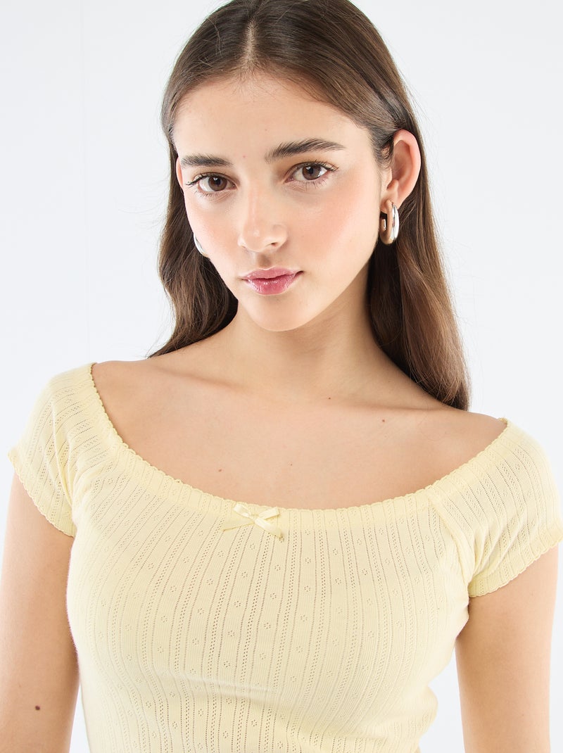 T-shirt van pointelle tricot Geel - Kiabi