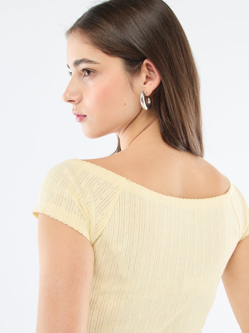 T-shirt van pointelle tricot Geel - Kiabi