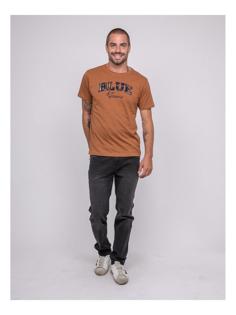 T-shirt van puur katoen met jackhorn-patroon Caramelbruin - Kiabi