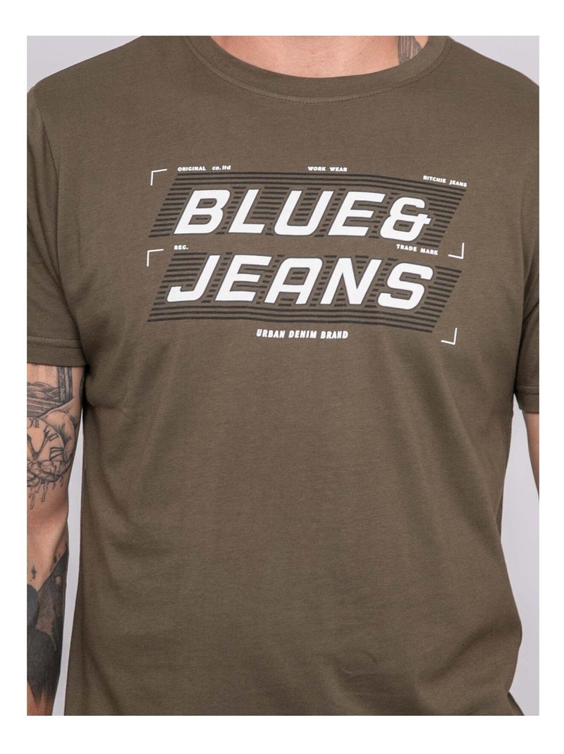 T-shirt van puur katoen met jordipal-patroon. Kaki - Kiabi