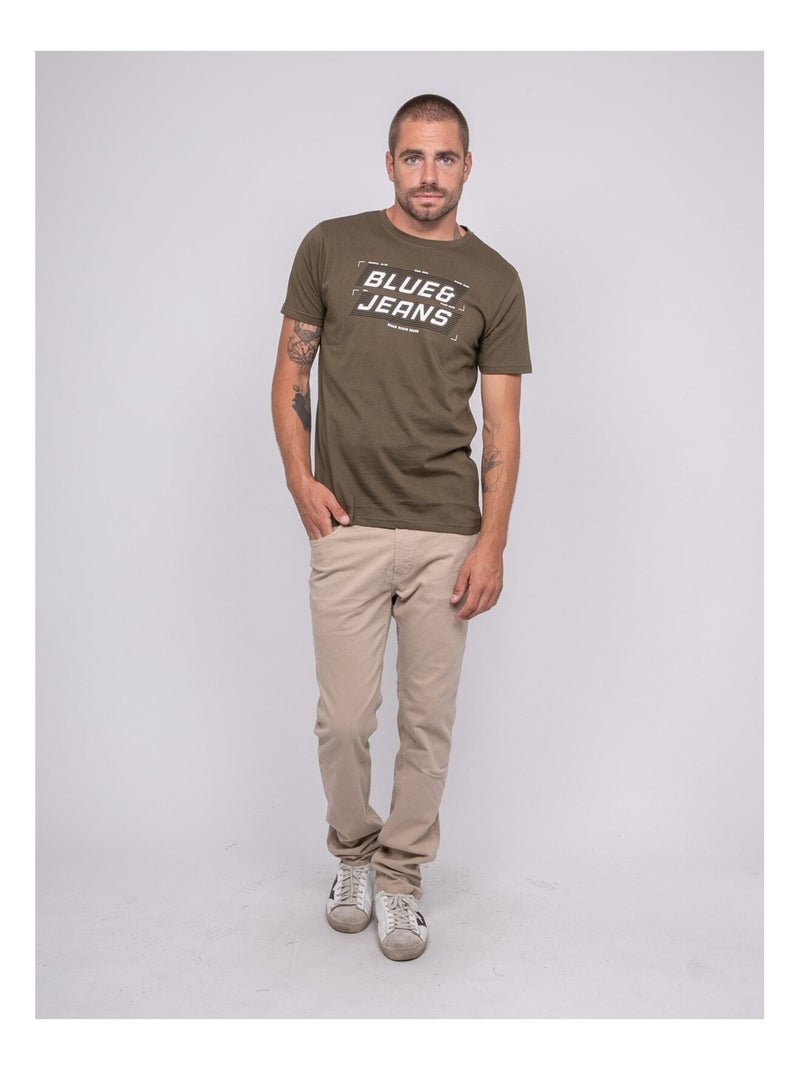 T-shirt van puur katoen met jordipal-patroon. Kaki - Kiabi