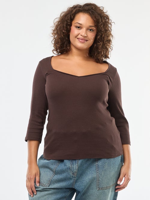 T-shirt van ribstof met grote halsopening - Kiabi