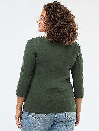 T-shirt van ribstof met grote halsopening