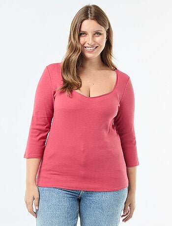 T-shirt van ribstof met grote halsopening