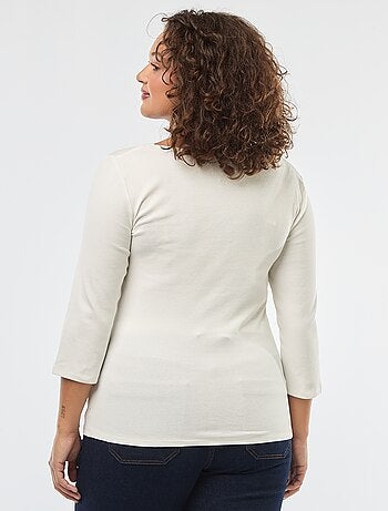 T-shirt van ribstof met grote halsopening