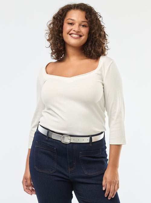 T-shirt van ribstof met grote halsopening - Kiabi