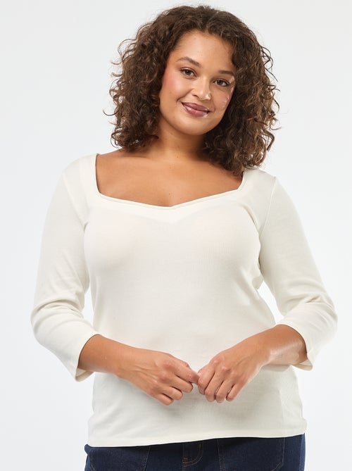 T-shirt van ribstof met grote halsopening - Kiabi