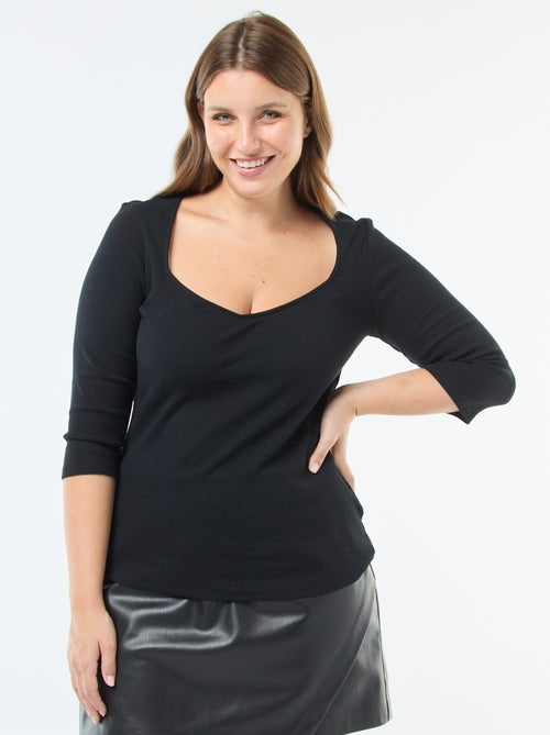 T-shirt van ribstof met grote halsopening - Kiabi