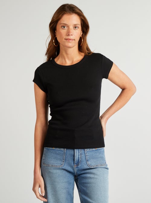 T-shirt van ribstof met korte mouwen - Kiabi