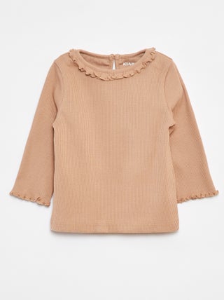 T-shirt van ribstof met lange mouw