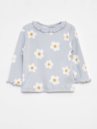 T-shirt van ribstof met lange mouw