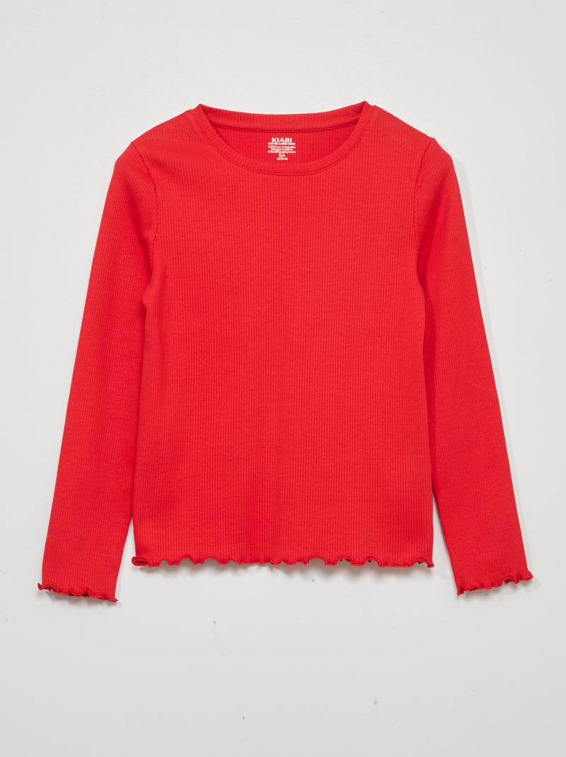 T-shirt van ribstof met lange mouw ROOD - Kiabi