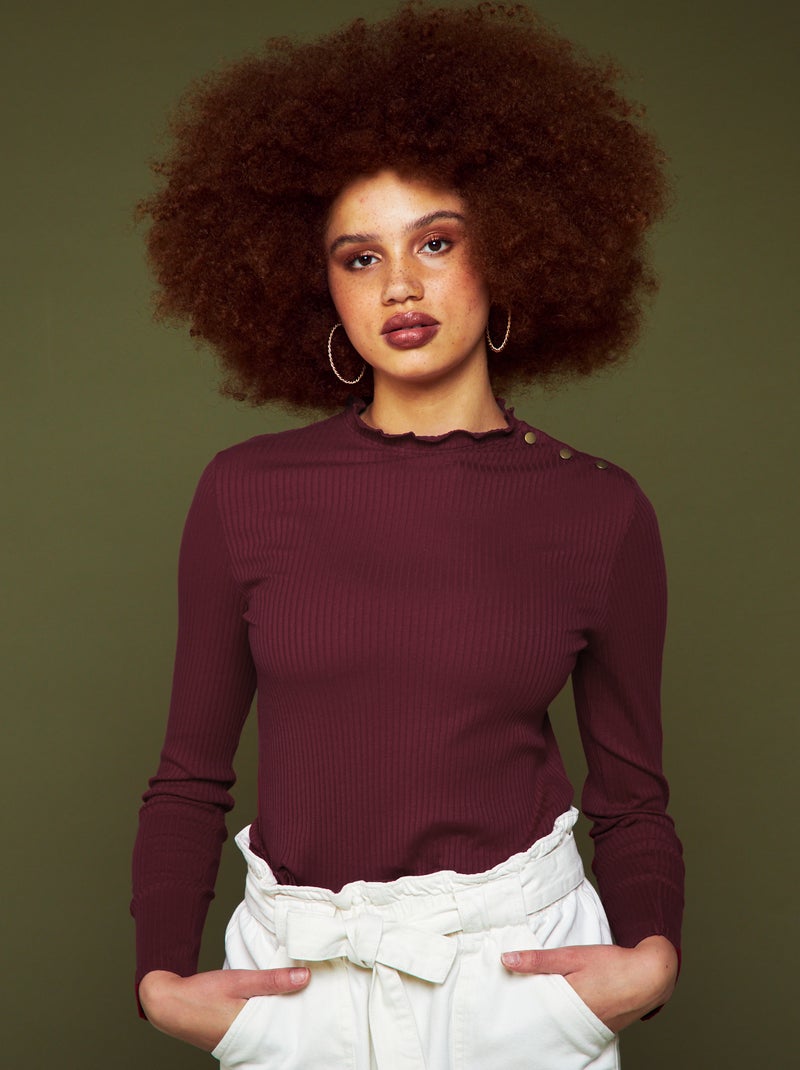 T-shirt van ribstof met lange mouw ROOD - Kiabi