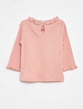 T-shirt van ribstof met lange mouw