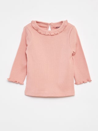 T-shirt van ribstof met lange mouw