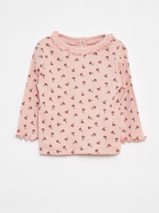 T-shirt van ribstof met lange mouw