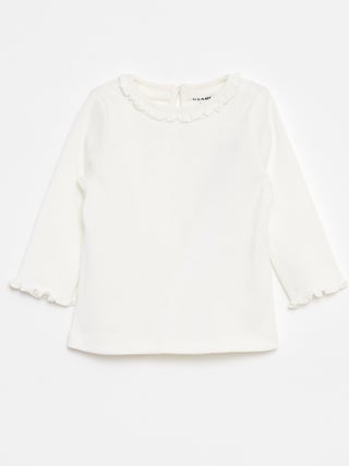T-shirt van ribstof met lange mouw