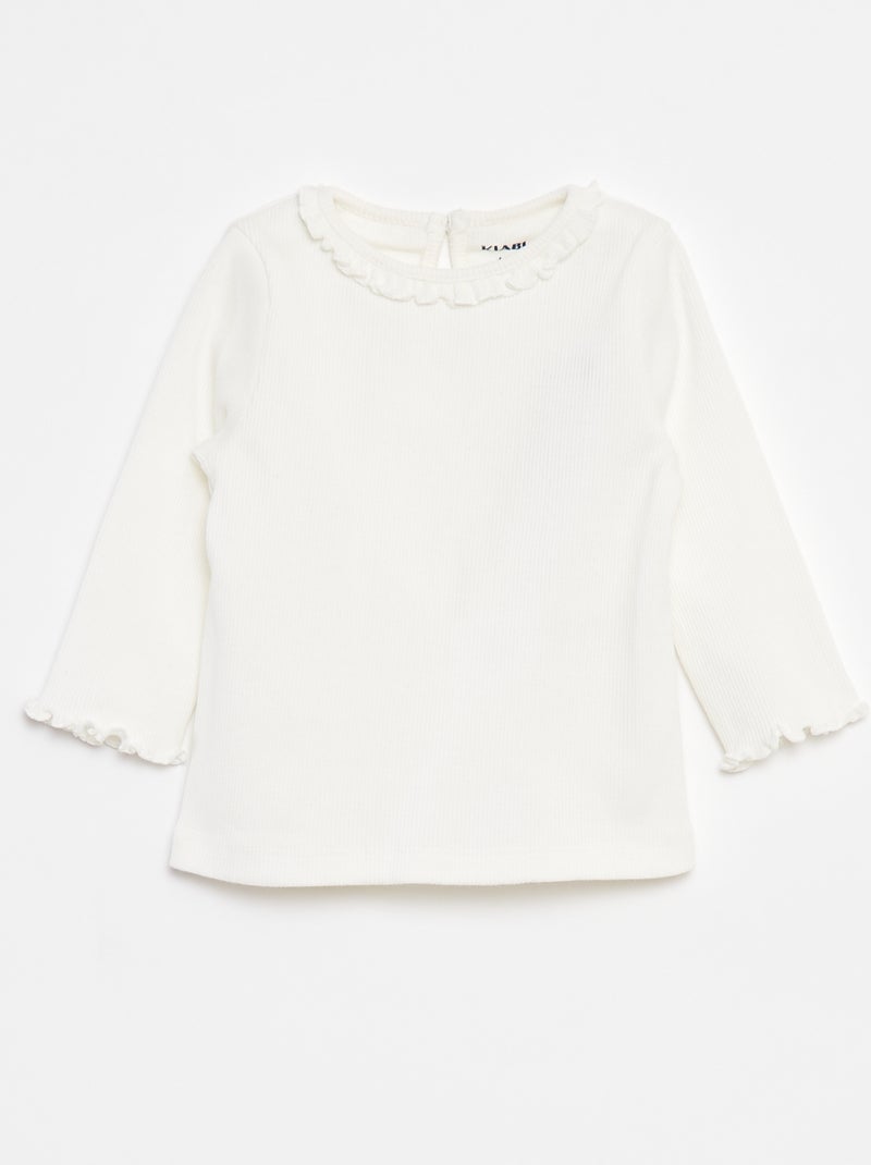 T-shirt van ribstof met lange mouw Wit - Kiabi