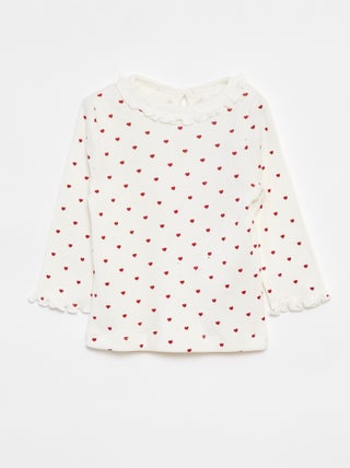 T-shirt van ribstof met lange mouw