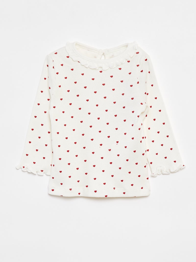 T-shirt van ribstof met lange mouw Wit - Kiabi