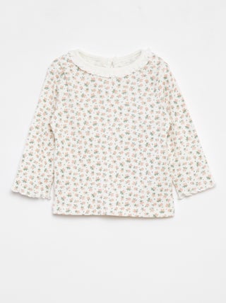 T-shirt van ribstof met lange mouw