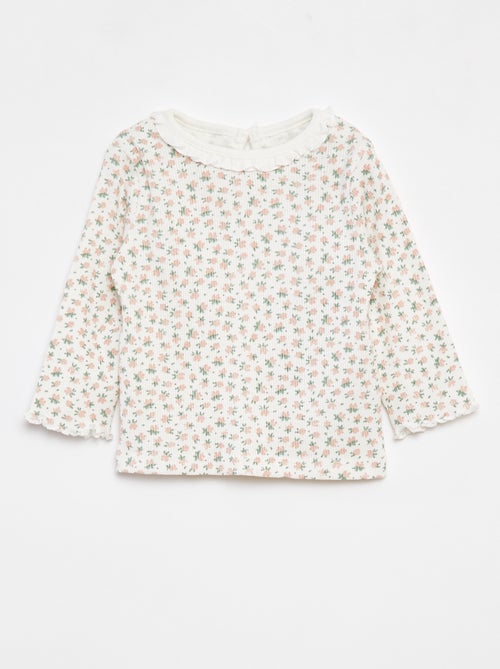 T-shirt van ribstof met lange mouw - Kiabi