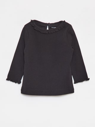 T-shirt van ribstof met lange mouw