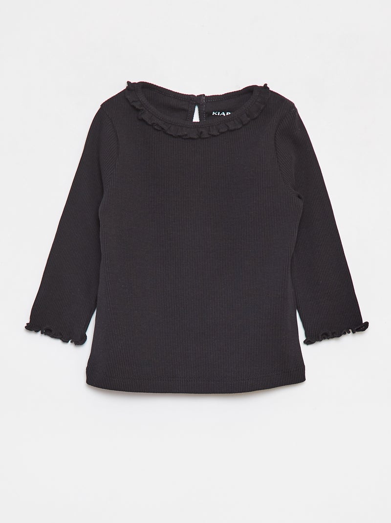 T-shirt van ribstof met lange mouw zwart - Kiabi