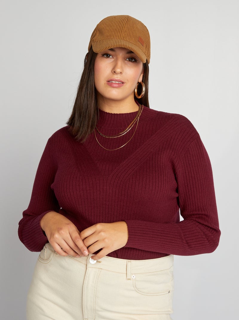 T-shirt van ribstof met opstaande kraag ROOD - Kiabi