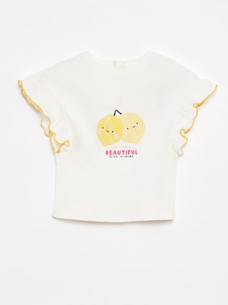 T-shirt van ribstof met ruchemouwen