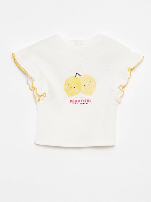 T-shirt van ribstof met ruchemouwen - Kiabi