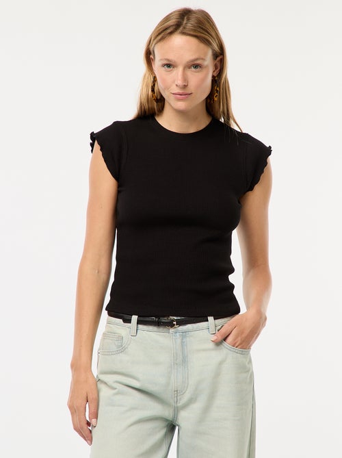 T-shirt van ribstof met ruchemouwen - Kiabi