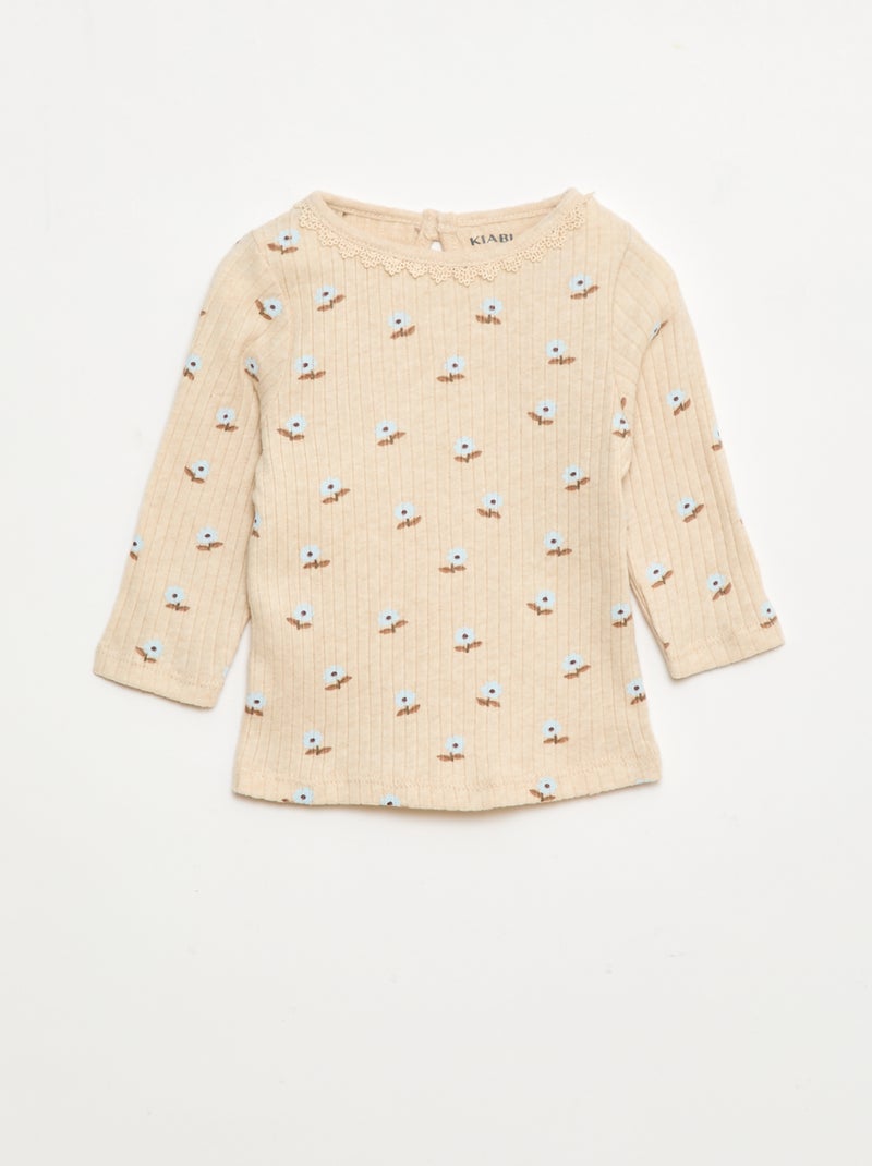 T-shirt van ribtricot Biege - Kiabi