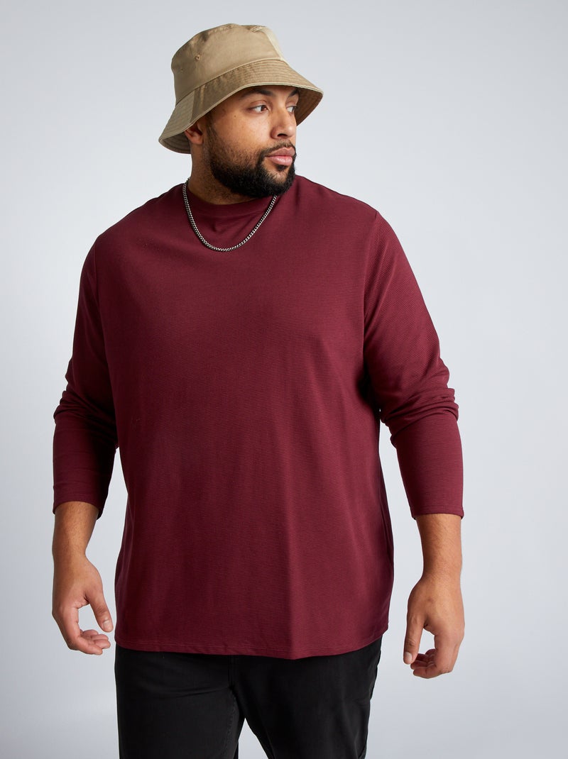 T-shirt van ribtricot donker bordeaux - Kiabi