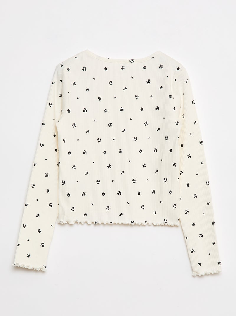 T-shirt van ribtricot met bloemmotief Biege - Kiabi