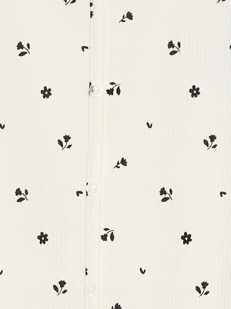 T-shirt van ribtricot met bloemmotief Biege - Kiabi