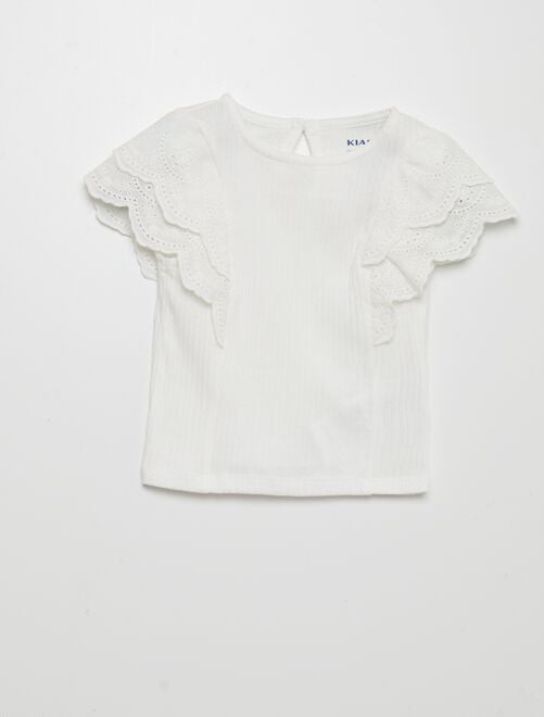 T-shirt van ribtricot met Engels kant - Kiabi