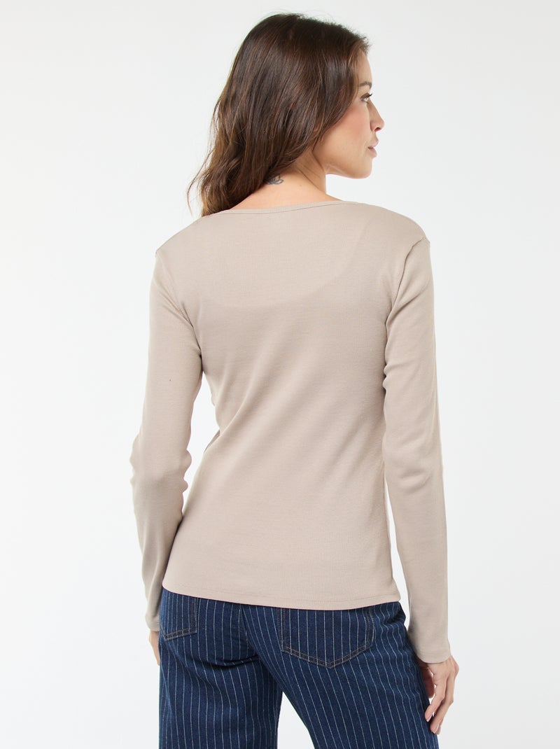 T-shirt van ribtricot met lange mouw Biege - Kiabi
